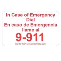 English/Spanish Emergency 9-911, 1.25" x 2", White & Red