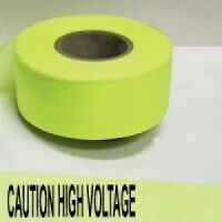 Caution High Voltage Tape, Fl. Lime  