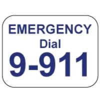 Emergency Phone 9-911 Label, 3/4" x 1", Blue & White