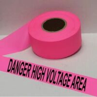 Danger High Voltage Area Tape, Fl. Pink   