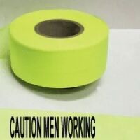 Caution Men Working Tape, Fl. Lime  