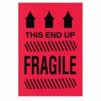 Red Fluorescent "THIS END UP FRAGILE" Label  