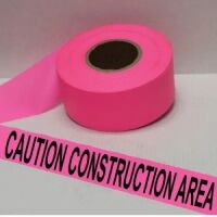 Caution Construction Area Tape, Fl. Pink     