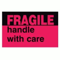 Red Fluores. "FRAGILE HANDLE WITH CARE" Label 
