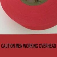 Caution Men Working Overhead Tape, Fl. Red  