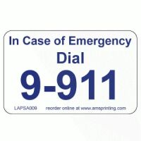 In Case of Emergency Dial 9-911 Phone Labels, 1.25" x 2", Blue & White