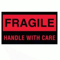 Red Fluores. "FRAGILE HANDLE WITH CARE" Label 