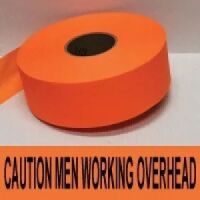 Caution Men Working Overhead Tape, Fl. Orange 