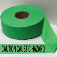Caution Caustic Hazard Tape, Fl. Green 