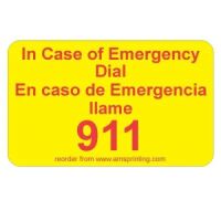 English/Spanish Emergency 911 Label, 1.25" x 2", Yellow & Red