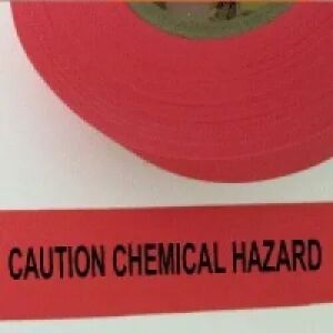 Caution Chemical Hazard Tape, Fl. Red  