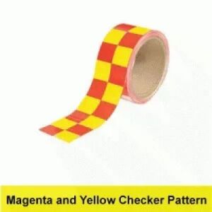 Hazard Warning Tape, Checkerboard, Magenta/Yellow