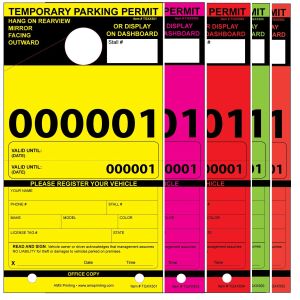 Temporary Paper Parking Permits - Mirror Hang Tags, Fluorescent Colors