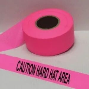 Caution Hard Hat Area Tape, Fl. Pink   