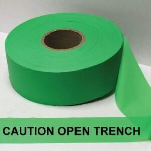 Caution Open Trench Tape, Fl. Green
