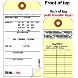 2 Part Carbonless Inventory Tag with Tape on Back