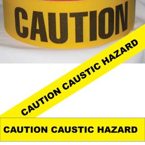 Caution Caustic Hazard Tape, Fl. Yellow