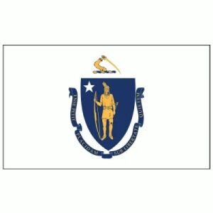 Massachusetts Flag with Pole Hem & Gold Fringes