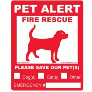 Pet Window Decal:Pet Alert, Dog Fire Rescue Label