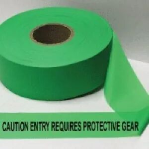 Caution Entry Requires Protective Gear ,Fl. Green 