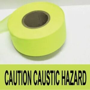 Caution Caustic Hazard Tape, Fl. Lime  