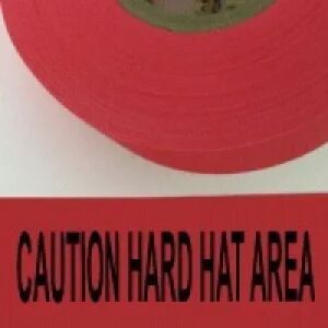 Caution Hard Hat Area Tape, Fl. Red 