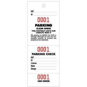 3 Part Parking & Claim Check Tags, White, 6 3/4\