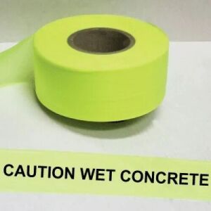 Caution Wet Concrete Tape, Fl. Lime