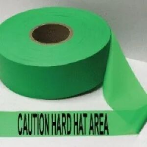 Caution Hard Hat Area Tape, Fl. Green 
