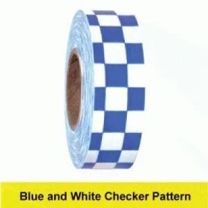 Hazard Warning Tape, Checkerboard, Blue/White 
