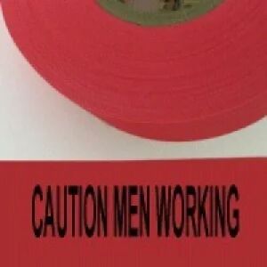 Caution Men Working Tape, Fl. Red  