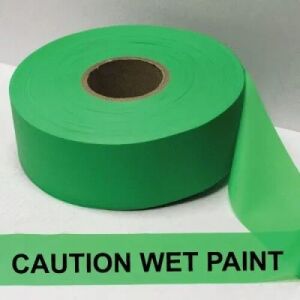 Caution Wet Paint Tape, Fl. Green
