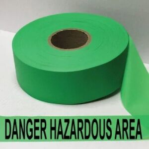 Danger Hazardous Area Tape, Fl. Green 