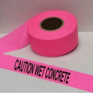 Caution Wet Concrete Tape, Fl. Pink  