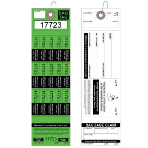 Green Colored Bag Claim Tag - 15 up Label & Tag Combo