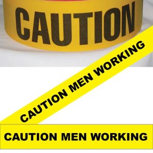 Caution Men Working Tape, Fl. Yellow