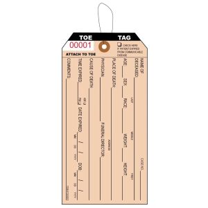 Morgue Toe Tags Numbered with String