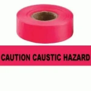Caution Caustic Hazard Tape, Fl. Pink    