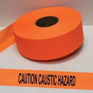 Caution Caustic Hazard Tape, Fl. Orange  