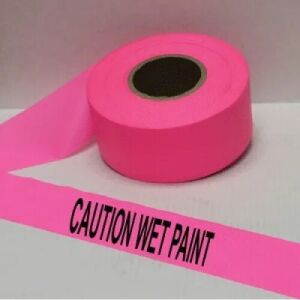 Caution Wet Paint Tape, Fl. Pink   