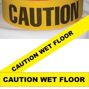 Caution Wet Floor Tape, Fl. Yellow
