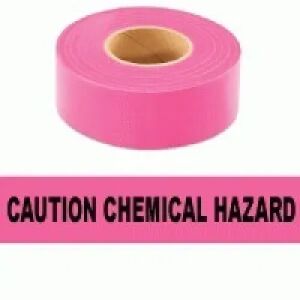 Caution Chemical Hazard Tape, Fl. Pink     