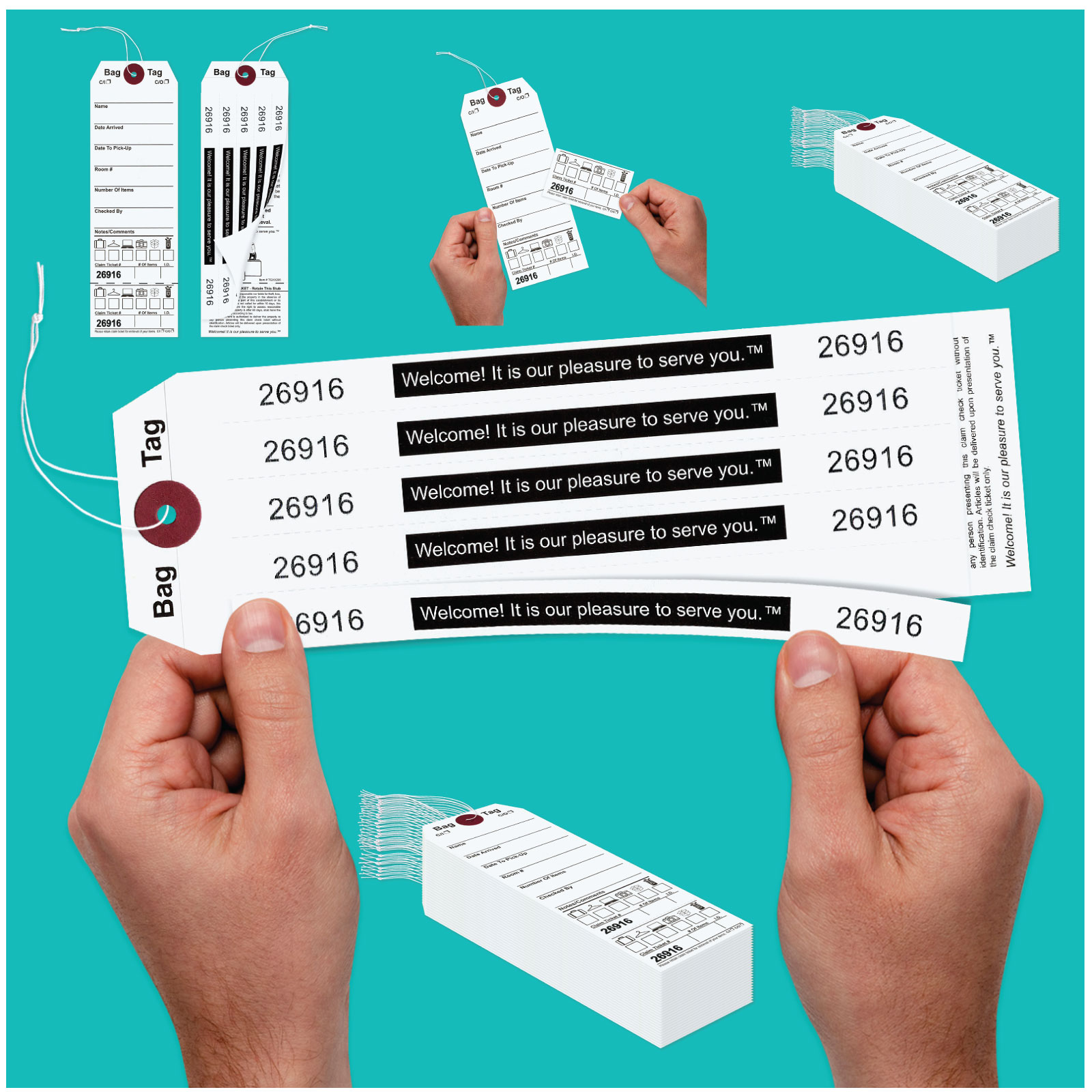 Pink Colored Baggage Claim Check Tags with 5 Labels - AMS Printing