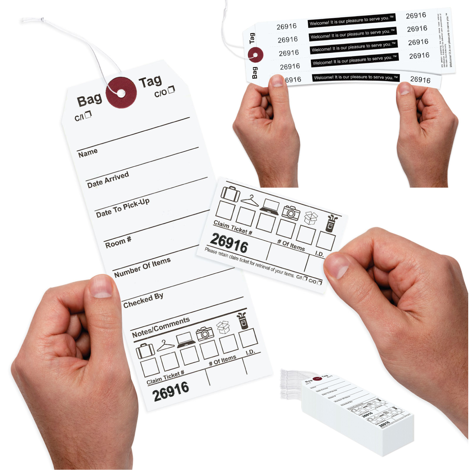 Pink Colored Baggage Claim Check Tags with 5 Labels - AMS Printing